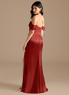 Azazie Lynden Bridesmaid Dresses Rust Sheath Off the Shoulder Metallic Satin Convertible Dress image3