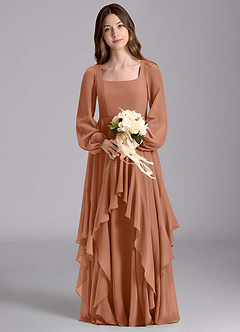 Azazie Clara Junior Abito A-Line in Chiffon Blusa Bronzo image7