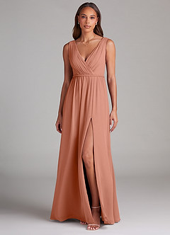 Azazie Tanicia Robes de demoiselle d'honneur Robe Trapèze en Mousseline de soie Plissée Mai Tai image1
