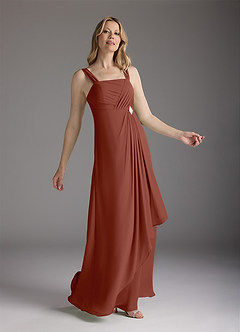 Azazie Weisz Kleider für die Brautmutter A-Linie Quadratischer Ausschnitt Gefaltet Chiffon Kleid Rotbraun image4