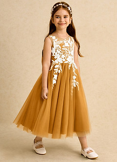Azazie Sundae Blumenmädchenkleider Ballkleid Spitze Kleid Butterscotch image4