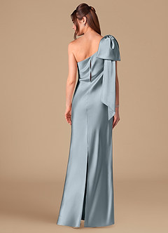 Azazie Capri Jurken voor bruidsmeisjes Jurk van Metaalachtig Satijn met Kolom One-Shoulder Stoffig Blauw image4