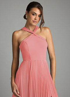 Azazie Afra Abiti da Damigella Abito A-Line in Chiffon Plissettato Corallo image5