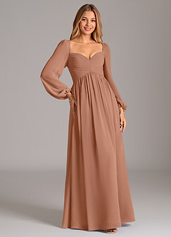 Azazie Alia Brautjungfernkleider A-Linie Langarm Chiffon Kleid Bronzer image5