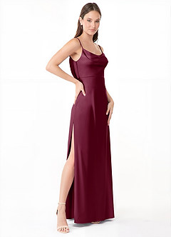 Azazie Alaija Bridesmaid Dresses Mulberry Mermaid Side Slit Stretch Satin Dress image3