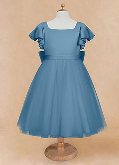 Azazie Kaeya Flower Girl Dresses Steel Blue A-Line Bow Tulle Dress image5