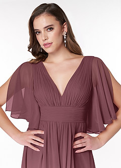 Azazie Temeka Robes de demoiselle d'honneur Robe Trapèze en Mousseline de soie Rayé Sangria image10