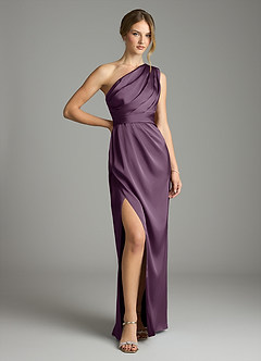 Azazie Emorie Final Sale Plum Sheath One Shoulder Stretch Satin Dress image1
