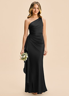Azazie Holly Junior Black Sheath Pleated Stretch Satin Dress image5