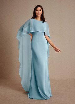 Azazie Milfred Mother of the Bride Dresses Moody Blue Sheath Boatneck Stretch Satin Dress image3