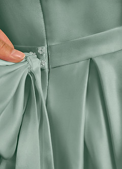 Azazie Pearl Blumenmädchenkleider Ballkleid Plissee Matte Satin Kleid Silberner Salbei image9