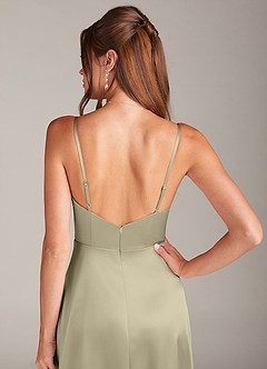 Azazie Sarella Bridesmaid Dresses Moss Green A-Line with Pockets Metallic Satin Dress image5