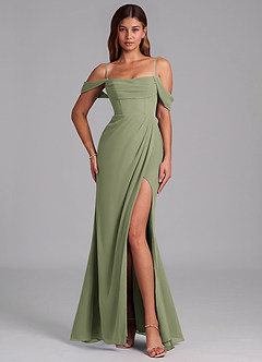 Azazie Johana Jurken voor bruidsmeisjes Converteerbaar Jurk van Chiffon met Zeemeermin Off the Shoulder Pistache image4