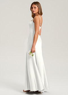 Azazie Lidia Abiti da Damigella Abito Sirena in Raso Elasticizzato Spacco Laterale Bianco image13