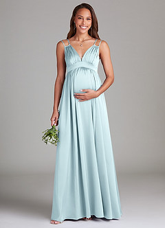 Azazie Emree Maternity Bridesmaid Dresses A-Line Stretch Satin Floor-Length Dress with Pockets image1