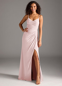 Azazie Deandra Robes de demoiselle d'honneur Robe Sirène en Mousseline de soie Plissée Rose Pâle image1