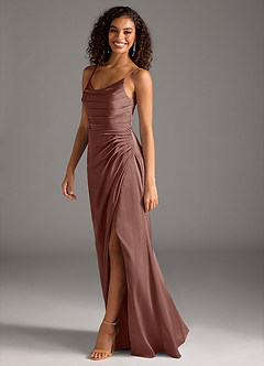 Azazie Deandra Bridesmaid Dresses Espresso Mermaid Pleated Stretch Satin Dress image4