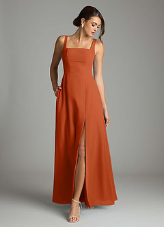 Azazie Debra Bridesmaid Dresses Burnt Orange A-Line with Pockets Chiffon Convertible Dress image4