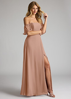 Azazie Sue Bridesmaid Dresses Champagne Rose A-Line Off the Shoulder Chiffon Convertible Dress image5