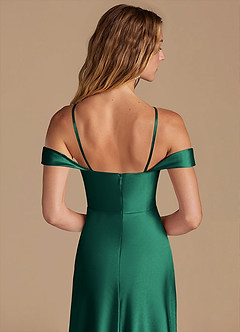 Azazie Jackalin Bridesmaid Dresses Emerald A-Line Off the Shoulder Metallic Satin Convertible Dress image2