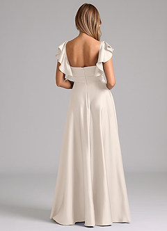 Azazie Leilani Bridesmaid Dresses White Alabaster A-Line Ruched Stretch Satin Dress image2