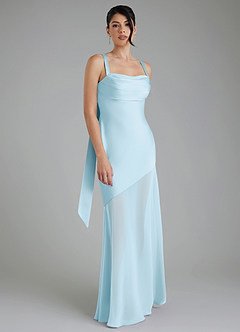 Azazie Piper At-home Try On Dresses Sky Blue Mermaid Pleated Stretch Satin Dress image6
