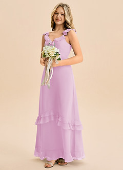 Azazie Tavie Junior Vestido de Rosa Caramelo de Gasa de Corte en A con Volante image4