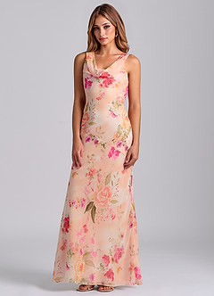 Azazie Rylina Bridesmaid Dresses Abstract Bouquet Floral Mermaid Pleated Chiffon Dress image3