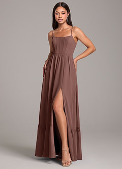 Azazie Kailee Bridesmaid Dresses Espresso A-Line with Pockets Chiffon Dress image5