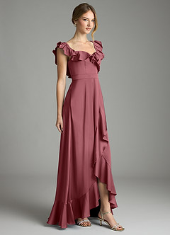 Azazie Lyra Bridesmaid Dresses Desert Rose A-Line Off the Shoulder Stretch Satin Convertible Dress image5