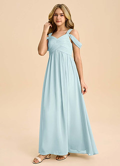 Azazie Lianne Junior Sea Glass A-Line Off the Shoulder Chiffon Dress image6