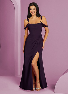 Barbie ♥ Azazie Bridesmaid Dresses Plum A-Line Off the Shoulder Chiffon Dress image1