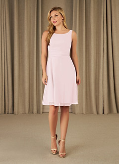 Azazie Shirley Mother of the Bride Dresses A-Line Scoop Pleated Chiffon Knee-Length Dress image4
