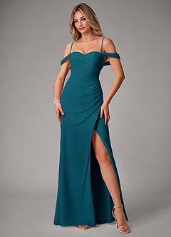 Azazie Haisley Bridesmaid Dresses Ink Blue Sheath Off the Shoulder Chiffon Convertible Dress image5