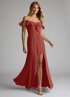 Azazie Sophie Bridesmaid Dresses Terracotta A-Line Off the Shoulder Chiffon Convertible Dress image4