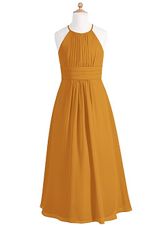Azazie Bonnie Junior Butterscotch A-Line Pleated Chiffon Dress image5