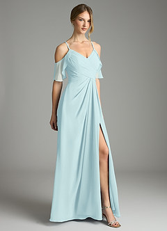 Azazie Dakota Bridesmaid Dresses Sea Glass A-Line V-Neck Pleated Chiffon Dress image5