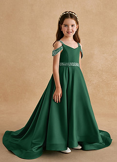 Azazie Jodi vestidos de niña de las flores Vestido de Verde Oscuro de Satin Mate de Corte En A image3