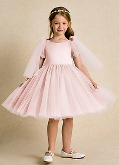 Azazie Duchess vestidos de niña de las flores Vestido de Rosa Rubor de Tul de Corte En A con Con mangas image5