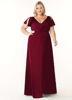 Azazie Soren Brudtärnklänningar Klänning av A-Line i Stretch Satin Plisserad Bourgogne image8