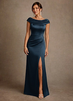 Azazie Irvine Kleider für die Brautmutter A-Linie Plissee Stretch-Satin Kleid Dunkelmarine image3