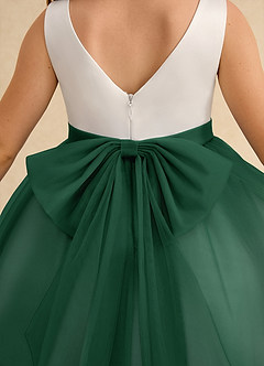 Azazie Rene vestidos de niña de las flores Vestido de Marfil Verde Oscuro de Tul de Corte En A con Lazo image7