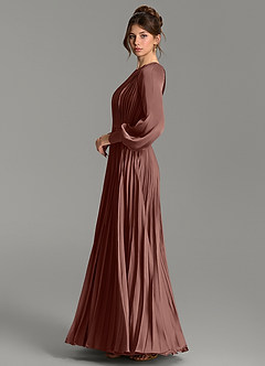 Azazie Grayson Robes de demoiselle d'honneur Robe Trapèze en Satin extensible Manches longues Espresso image4