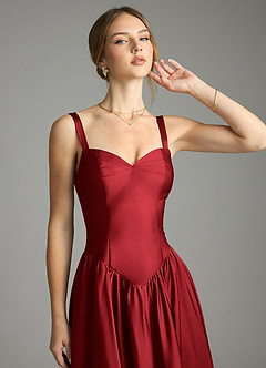 Azazie Evadina Bridesmaid Dresses Scarlet A-Line Corset Stretch Satin Dress image5