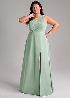 Azazie Phaedra Bridesmaid Dresses Agave A-Line One Shoulder Chiffon Dress image15
