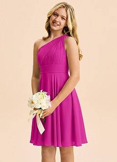 Azazie Charlize Junior Fuchsia A-Line Pleated Chiffon Dress image3