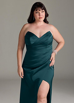 Azazie Yola Bridesmaid Dresses Pine Sheath V-Neck Pleated Stretch Satin Convertible Dress image13