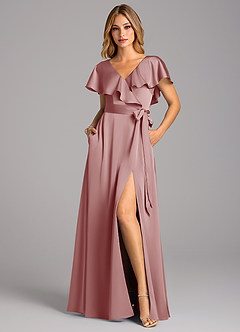 Azazie Lainey Kleider zum Anprobieren zu Hause A-Linie mit Taschen Stretch-Satin Kleid Agave image4