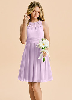 Azazie Bibiane Junior Frosted Lilac A-Line Pleated Chiffon Dress image5