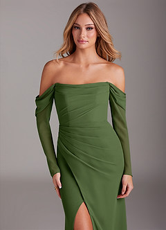 Azazie Hallie Bridesmaid Dresses Olive Mermaid Long Sleeve Chiffon Dress image5